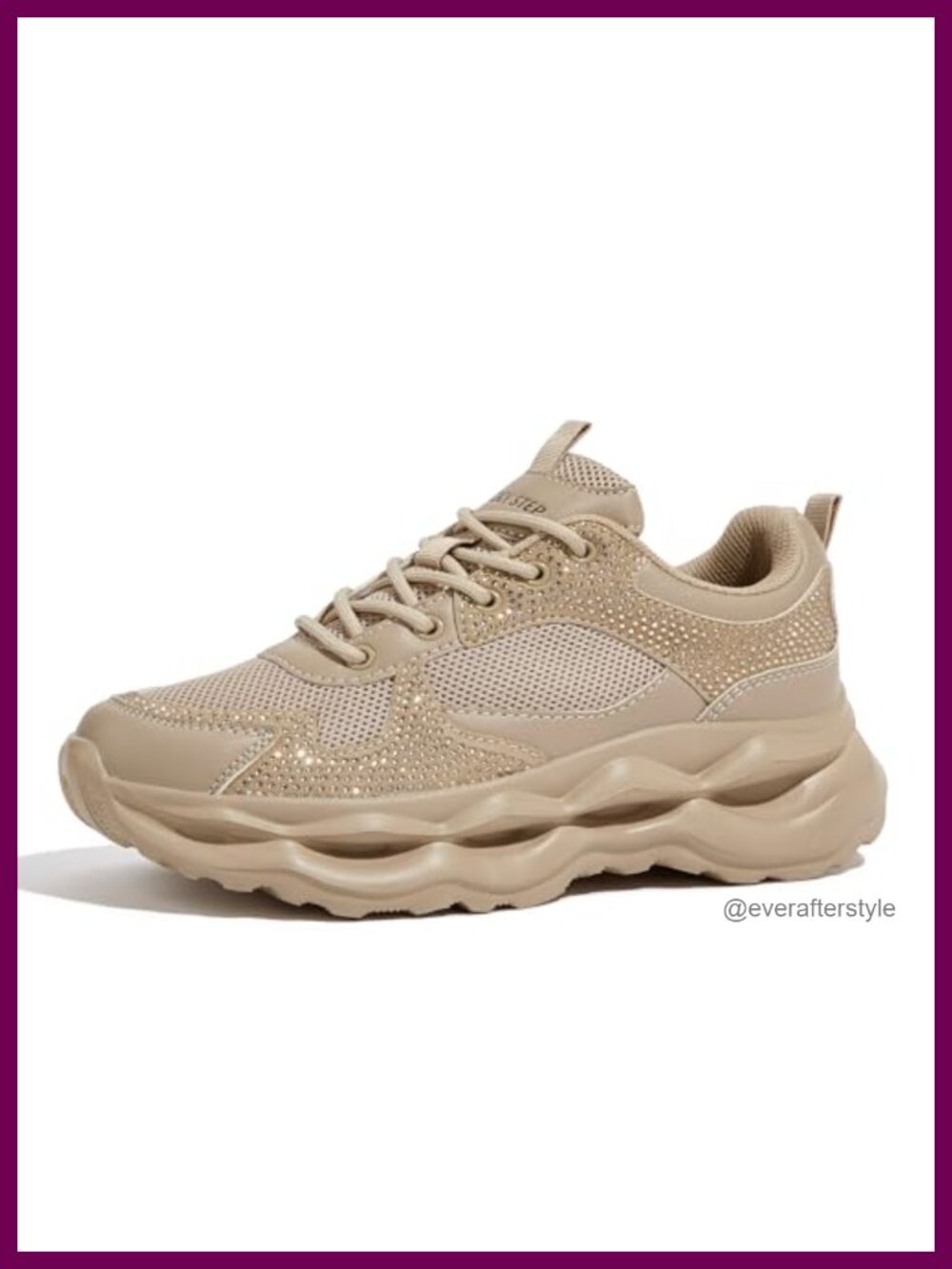 Chunky Platform Sneakers Rhinestone Bling Lace-Up Casual Walking Shoes